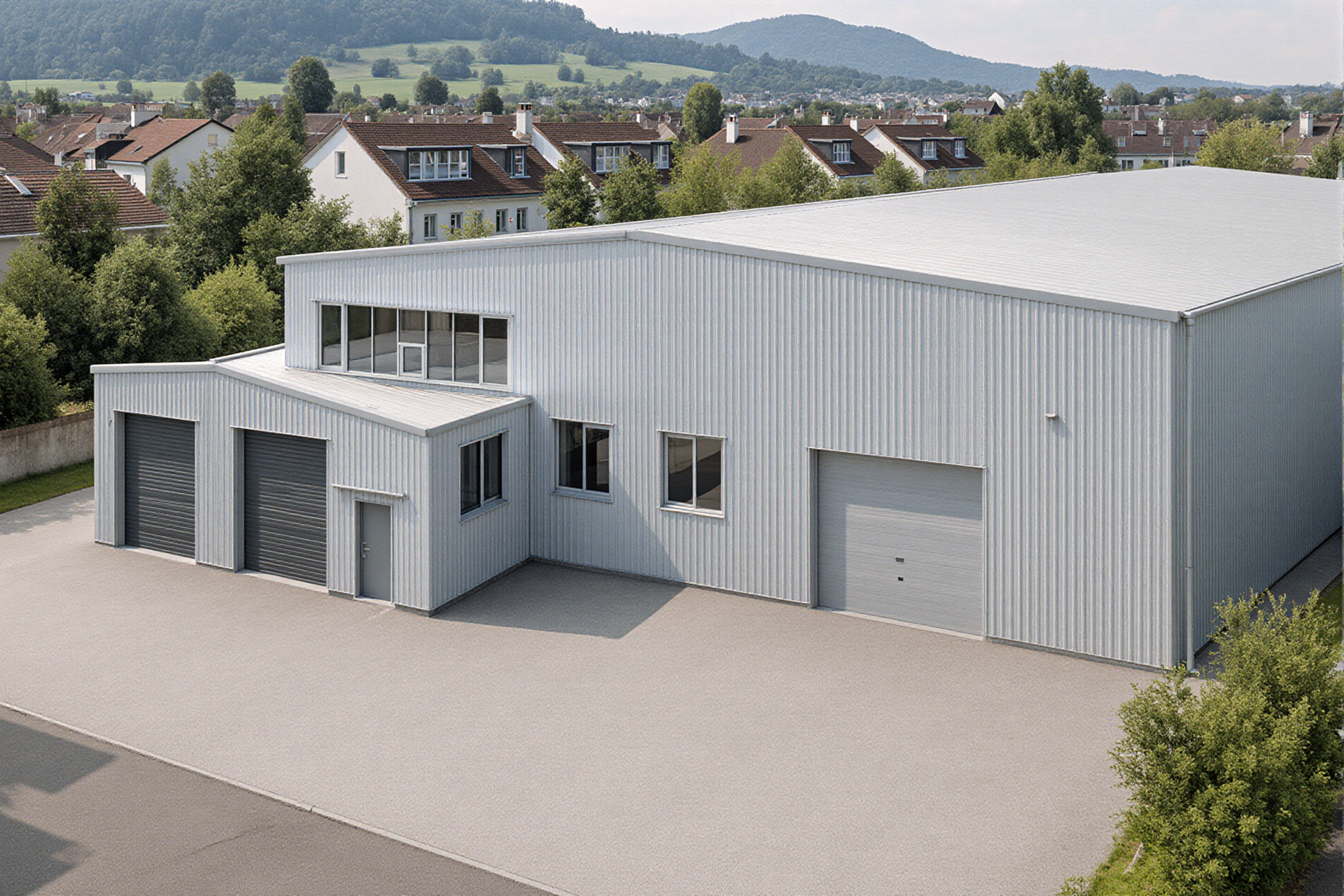 Gewerbeliegenschaft mit Büroanbau, Lagerhalle und breiter Zufahrt